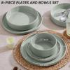 E-far Stoneware Dinnerware Sets for 4, 12-Piece Reactive Glaze Plates and Bowls Sets, Kitchen Ceramic Dishes Dinning Ware, Microwave & Dishwasher Safe, Deep Gray(Mist Green)