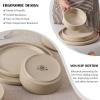 E-far Stoneware Dinnerware Sets for 4, 12-Piece Reactive Glaze Plates and Bowls Sets, Kitchen Ceramic Dishes Dinning Ware, Microwave & Dishwasher Safe, Deep Gray(Bright Khaki)