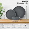 E-far Stoneware Dinnerware Sets for 4, 12-Piece Reactive Glaze Plates and Bowls Sets, Kitchen Ceramic Dishes Dinning Ware, Microwave & Dishwasher Safe, Deep Gray(Deep Gray)