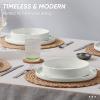 E-far Stoneware Dinnerware Sets for 4, 12-Piece Reactive Glaze Plates and Bowls Sets, Kitchen Ceramic Dishes Dinning Ware, Microwave & Dishwasher Safe, Deep Gray(Stone White)