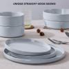 E-far Stoneware Dinnerware Sets for 4, 12-Piece Reactive Glaze Plates and Bowls Sets, Kitchen Ceramic Dishes Dinning Ware, Microwave & Dishwasher Safe, Deep Gray(Haze Gray)