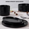 E-far Stoneware Dinnerware Sets for 4, 12-Piece Reactive Glaze Plates and Bowls Sets, Kitchen Ceramic Dishes Dinning Ware, Microwave & Dishwasher Safe, Deep Gray(Matte Black)