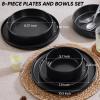 E-far Stoneware Dinnerware Sets for 4, 12-Piece Reactive Glaze Plates and Bowls Sets, Kitchen Ceramic Dishes Dinning Ware, Microwave & Dishwasher Safe, Deep Gray(Matte Black)