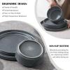E-far Stoneware Dinnerware Sets for 4, 12-Piece Reactive Glaze Plates and Bowls Sets, Kitchen Ceramic Dishes Dinning Ware, Microwave & Dishwasher Safe, Deep Gray(Deep Gray)
