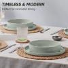 E-far Stoneware Dinnerware Sets for 4, 12-Piece Reactive Glaze Plates and Bowls Sets, Kitchen Ceramic Dishes Dinning Ware, Microwave & Dishwasher Safe, Deep Gray(Mist Green)