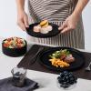 E-far Stoneware Dinnerware Sets for 4, 12-Piece Reactive Glaze Plates and Bowls Sets, Kitchen Ceramic Dishes Dinning Ware, Microwave & Dishwasher Safe, Deep Gray(Matte Black)