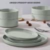 E-far Stoneware Dinnerware Sets for 4, 12-Piece Reactive Glaze Plates and Bowls Sets, Kitchen Ceramic Dishes Dinning Ware, Microwave & Dishwasher Safe, Deep Gray(Mist Green)