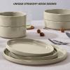 E-far Stoneware Dinnerware Sets for 4, 12-Piece Reactive Glaze Plates and Bowls Sets, Kitchen Ceramic Dishes Dinning Ware, Microwave & Dishwasher Safe, Deep Gray(Deep Khaki)