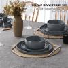 E-far Stoneware Dinnerware Sets for 4, 12-Piece Reactive Glaze Plates and Bowls Sets, Kitchen Ceramic Dishes Dinning Ware, Microwave & Dishwasher Safe, Deep Gray(Deep Gray)
