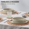 E-far Stoneware Dinnerware Sets for 4, 12-Piece Reactive Glaze Plates and Bowls Sets, Kitchen Ceramic Dishes Dinning Ware, Microwave & Dishwasher Safe, Deep Gray(Deep Khaki)