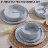 E-far Stoneware Dinnerware Sets for 4, 12-Piece Reactive Glaze Plates and Bowls Sets, Kitchen Ceramic Dishes Dinning Ware, Microwave & Dishwasher Safe, Deep Gray(Haze Gray)