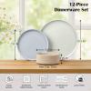 E-far Stoneware Dinnerware Sets for 4, 12-Piece Reactive Glaze Plates and Bowls Sets, Kitchen Ceramic Dishes Dinning Ware, Microwave & Dishwasher Safe, Deep Gray(Multicolor)