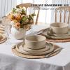 E-far Stoneware Dinnerware Sets for 4, 12-Piece Reactive Glaze Plates and Bowls Sets, Kitchen Ceramic Dishes Dinning Ware, Microwave & Dishwasher Safe, Deep Gray(Bright Khaki)