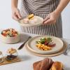 E-far Stoneware Dinnerware Sets for 4, 12-Piece Reactive Glaze Plates and Bowls Sets, Kitchen Ceramic Dishes Dinning Ware, Microwave & Dishwasher Safe, Deep Gray(Bright Khaki)