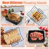 E-far Turkey Roasting Rack, Stainless Steel Rib Rack for Roasting, Grilling and Smoking, 14.4 x 10 inches, V Shaped & Heavy Duty, Dishwasher Safe (Large)(Black)