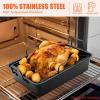 E-far Turkey Roasting Rack, Stainless Steel Rib Rack for Roasting, Grilling and Smoking, 14.4 x 10 inches, V Shaped & Heavy Duty, Dishwasher Safe (Large)(Black)
