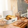 E-far Vintage Bread Box for Kitchen Countertop, Black Metal Bread Storage Container Retro Bread Bin for Pastries/Loaves/Dry Food, Large Capacity & Modern Design (16.7” x 9” x 6.4”)(Cream)
