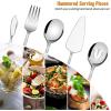 Hammered Serving Utensils, E-far 5-Piece Stainless Steel Hostess Serving Set for Buffet Party Kitchen Restaurant, Mirror Finished & Dishwasher Safe(Hammered Handle)