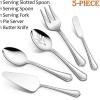 Hammered Serving Utensils, E-far 5-Piece Stainless Steel Hostess Serving Set for Buffet Party Kitchen Restaurant, Mirror Finished & Dishwasher Safe(Scalloped Handle)