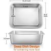 Lasagna Pan Set of 2, E-far Deep Stainless Steel Baking Pans, 12.75 x10 x3.2 Inches Rectangular Metal Roasting Baking Dish Bakeware for Oven, Non-Toxic & Heavy Duty, Dishwasher Safe(10.6″ x 8.3″ (2-Pack))