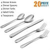 Silverware Set for 12, E-far 60-Piece Hammered Flatware Cutlery Set, Stainless Steel Eating Utensils for Kitchen Hotel Restaurant Party, Modern Design & Mirror Finished – Dishwasher Safe(20-Piece Set for 4)