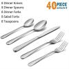 Silverware Set for 12, E-far 60-Piece Hammered Flatware Cutlery Set, Stainless Steel Eating Utensils for Kitchen Hotel Restaurant Party, Modern Design & Mirror Finished – Dishwasher Safe(40-Piece Set for 8)