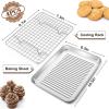 Small Stainless Steel Baking Sheet, E-far Toaster Oven Tray with Rack Set, Metal Textured Broiling Pan with Wire Rack for Cooking/Cooling/Bacon/Cookies/Steak – Dishwasher Safe