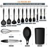 Teal Blue Kitchen Utensils Set, E-far 15-Piece Silicone Cooking Utensils with Holder, Non-stick Cookware Friendly & Heat Resistant, Includes Ladle Spatula Spoon Slotted Turner for Cooking & Baking(Black)