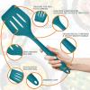 Teal Blue Kitchen Utensils Set, E-far 15-Piece Silicone Cooking Utensils with Holder, Non-stick Cookware Friendly & Heat Resistant, Includes Ladle Spatula Spoon Slotted Turner for Cooking & Baking(Teal Blue)