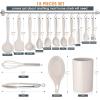 Teal Blue Kitchen Utensils Set, E-far 15-Piece Silicone Cooking Utensils with Holder, Non-stick Cookware Friendly & Heat Resistant, Includes Ladle Spatula Spoon Slotted Turner for Cooking & Baking(Khaki)