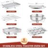 Toaster Oven Bakeware Set, E-far 6-Piece Stainless Steel Small Baking Pan Set, Include Cake Brownie Pan/Cookie Sheet with Rack/Muffin Tin/Pizza Pan, Non-Toxic & Healthy, Easy Clean & Dishwasher Safe(6 Pieces)
