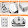 Toaster Oven Bakeware Set, E-far 6-Piece Stainless Steel Small Baking Pan Set, Include Cake Brownie Pan/Cookie Sheet with Rack/Muffin Tin/Pizza Pan, Non-Toxic & Healthy, Easy Clean & Dishwasher Safe(8 Pieces)