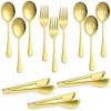 12-Piece Large Serving Utensils Set, E-far Stainless Steel 9.8 Inch Serving Slotted Spoons, 9.9 Inch Fork, 9.4 Inch Tong for Buffet Catering Banquet, Mirror Finish & Dishwasher Safe(Gold-12)