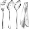 12-Piece Large Serving Utensils Set, E-far Stainless Steel 9.8 Inch Serving Slotted Spoons, 9.9 Inch Fork, 9.4 Inch Tong for Buffet Catering Banquet, Mirror Finish & Dishwasher Safe(Silver-8)