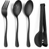12-Piece Large Serving Utensils Set, E-far Stainless Steel 9.8 Inch Serving Slotted Spoons, 9.9 Inch Fork, 9.4 Inch Tong for Buffet Catering Banquet, Mirror Finish & Dishwasher Safe(Black-8)