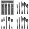 20-Piece Black Silverware Set with Tray, E-far Stainless Steel Flatware Cutlery Set Service for 4, Eating Utensils Tableware with Plastic Organizer for Home Kitchen, Matte Finished & Dishwasher safe