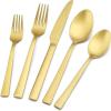 20-Piece Matte Black Silverware Set, E-far Stainless Steel Flatware Set Service for 4, Metal Cutlery Eating Utensils Tableware Includes Forks/Spoons/Knives, Square Edge(Gold)