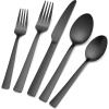 20-Piece Matte Black Silverware Set, E-far Stainless Steel Flatware Set Service for 4, Metal Cutlery Eating Utensils Tableware Includes Forks/Spoons/Knives, Square Edge(Black)