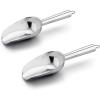 6 Ounce Ice Scoop Set of 2, E-far Platinum Black Stainless Steel Small Scoops for Ice Cube/Candy/Flour/Sugar, Metal Utility Scoops for Canisters, Baking, Kitchen Pantry, Rust Free(Silver)