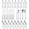 65-Piece Silverware Set with Serving Pieces, E-far Stainless Steel Hammered Flatware Eating Utensils Service for 12, Modern Tableware Cutlery Set with Square Edge, Mirror Polished, Dishwasher Safe(45-Piece)