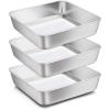 8 x 8-Inch Baking Pan, E-far Square Cake Brownie Baking Pans Stainless Steel Bakeware Set of 3, Fits in Small Toaster Oven, Non-toxic & Dishwasher Safe(3-Piece Set)