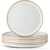 E-far 10.5” Ceramic Dinner Plates Set of 6, Large Reactive Glaze Stoneware Dishes, Round Salad Plate for Home Kitchen Restaurant, Microwave & Dishwasher Safe – Deep Sea Blue(Seashell White)