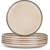 E-far 10.5” Ceramic Dinner Plates Set of 6, Large Reactive Glaze Stoneware Dishes, Round Salad Plate for Home Kitchen Restaurant, Microwave & Dishwasher Safe – Deep Sea Blue(Sandy Beige)