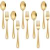 E-far 10-Piece Rainbow Toddler Utensils, Kid Stainless Steel Silverware Set, Children Safe Forks and Spoons Set for Self Feeding, Healthy & Non-Toxic, Mirror Polished & Easy to Clean(Gold)