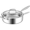 E-far 12 Inch Deep Frying Pan with Lid, 6 Quart Tri-Ply Stainless Steel Saute Pan, Kitchen Skillet, Healthy Non-toxic Cooking Pan for Induction Ceramic Gas Stoves, Heavy Duty, Oven & Dishwasher Safe(4.5QT / 10IN)