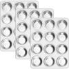 E-far 12-Cup Muffin Pan Set of 3, Stainless Steel Cupcake Pan Tins, Non-Toxic Metal Cupcake Tray for Baking Small Muffin Cakes, Heavy Duty & Regular Size, Rust Free & Dishwasher Safe