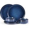 E-far 12-Piece Reactive Glaze Dinnerware Sets, Ceramic Dishes Set for 4, Stoneware Plates and Bowls Dinning Ware, Microwave & Dishwasher Safe – Ocean Blue(Deep Sea Blue)