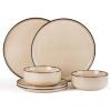 E-far 12-Piece Reactive Glaze Dinnerware Sets, Ceramic Dishes Set for 4, Stoneware Plates and Bowls Dinning Ware, Microwave & Dishwasher Safe – Ocean Blue(Sandy Beige)