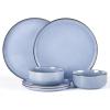 E-far 12-Piece Reactive Glaze Dinnerware Sets, Ceramic Dishes Set for 4, Stoneware Plates and Bowls Dinning Ware, Microwave & Dishwasher Safe – Ocean Blue(Ocean Blue)