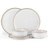 E-far 12-Piece Reactive Glaze Dinnerware Sets, Ceramic Dishes Set for 4, Stoneware Plates and Bowls Dinning Ware, Microwave & Dishwasher Safe – Ocean Blue(Seashell White)